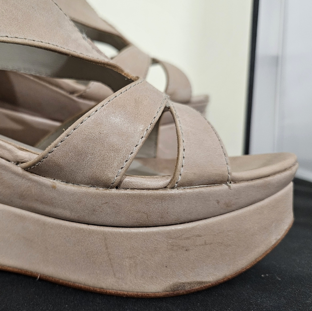 LEON MAX platform leather sandals 8.5 Bale taupe GUC tan statement shoes - Picture 8 of 16